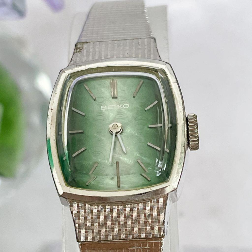 Used Seiko Women's Watch Green Dial Cut Glass Manual Wind #t83