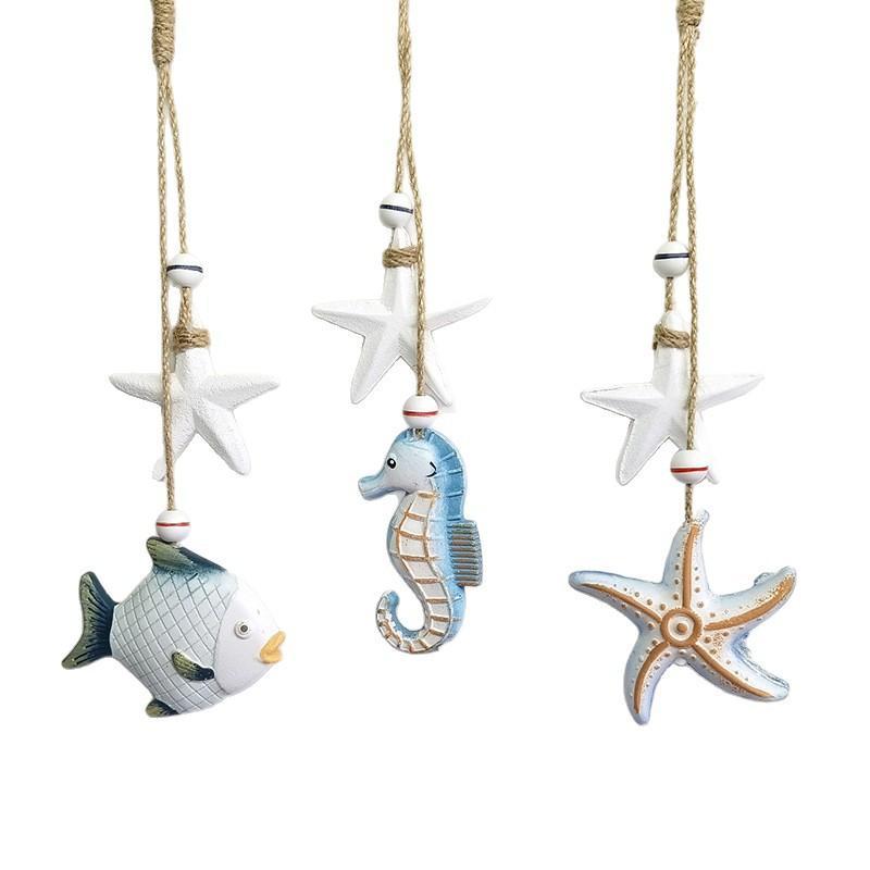 Mediterranean Style Wooden Ocean Animal With Jute Rope Wall Pendants Home Decoration For Nautical Themed Eco-Friendly Ornament