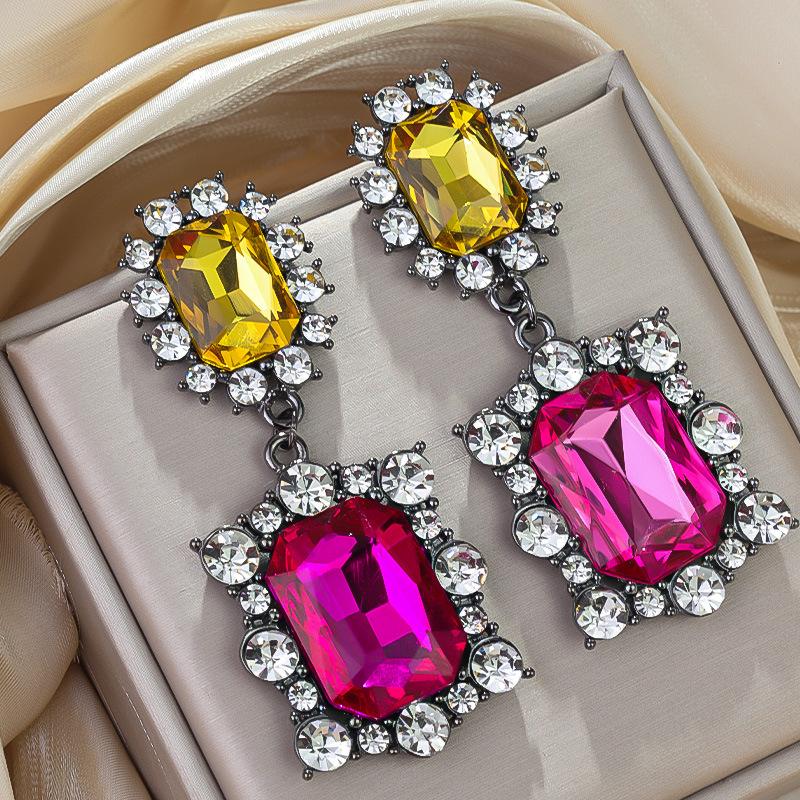 Boucles d'oreilles pendantes Zircon Fleur Colorée pour Femmes, Boucles d'oreilles pendantes Statement pour Fête & Usage Quotidien