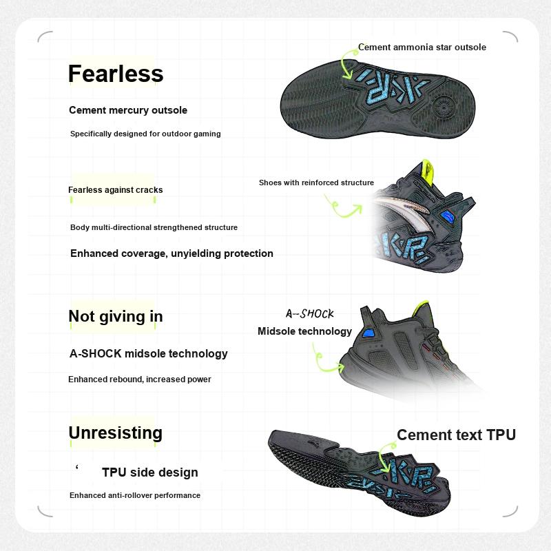 Anta Kids Cement Krypton Professional Basketball Shoes Kids Sneakers Black White A12441107-1