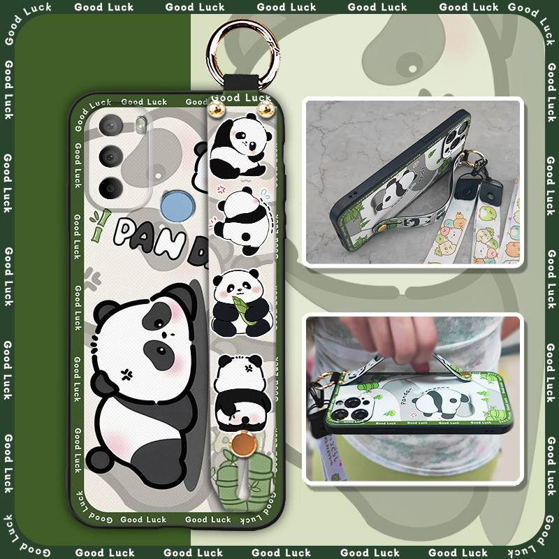 Shockproof Cute Phone Case For MOTO G31 With Fingerprint/XT2173-1 Cartoon Lanyard Wristband Panda Kickstand Wrist Strap