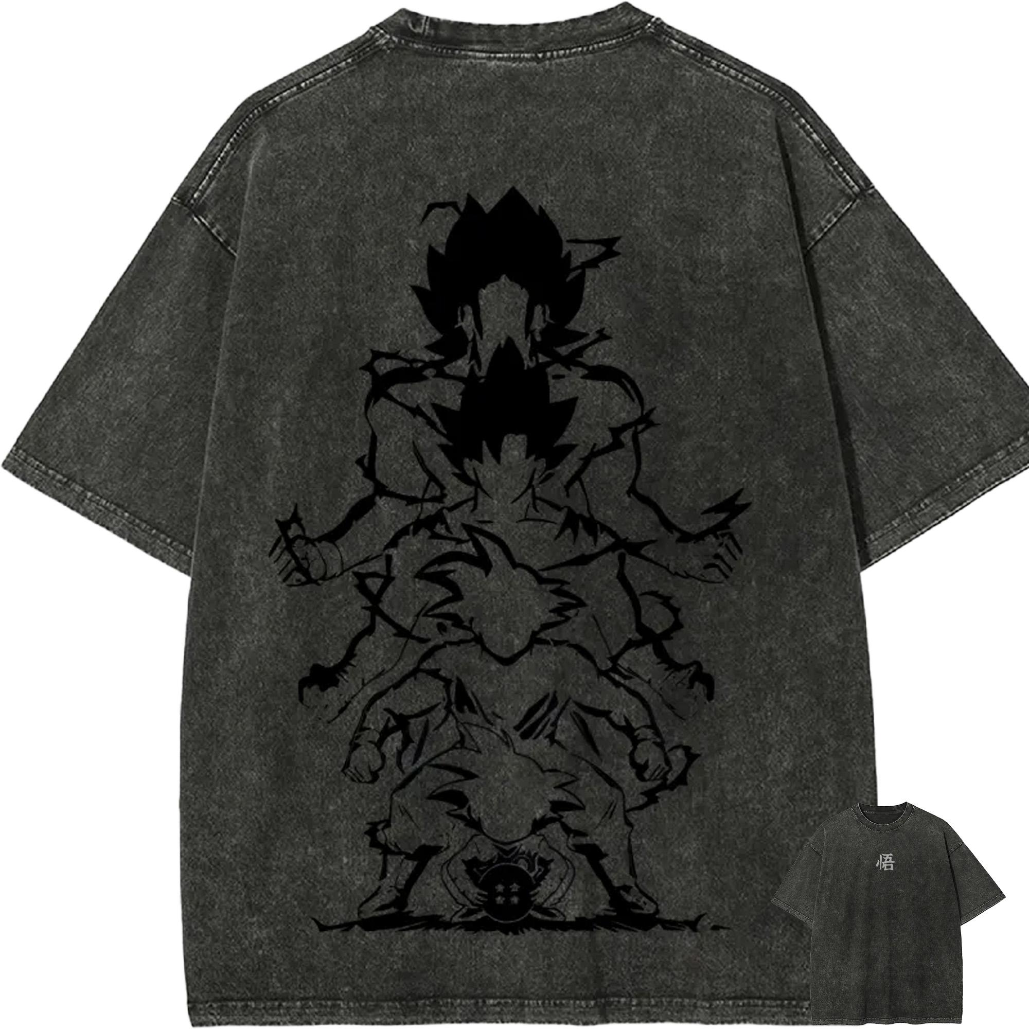 

Dragon Ball Goku T Shirt Evolution Silhouette Men Acid Wash Oversized Streetwear Anime Super Saiyan Cotton Vintage Tee Top M