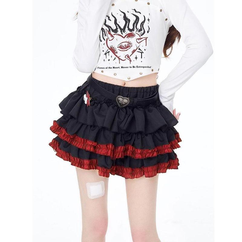 

Женская мини-юбка в складку с шортами в стиле панк-готика Y2K, черная летняя уличная одежда с эластичной талией S чёрный