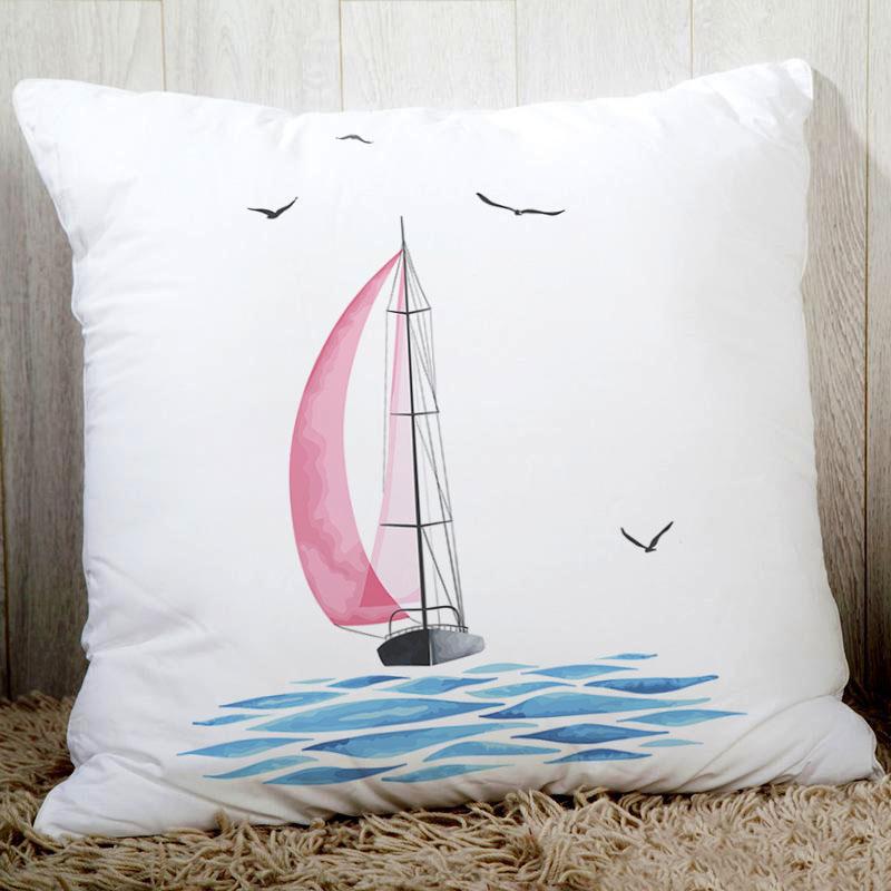 Classic Artwork Blue Sea Sail Print Quality Sofa Cushion Cover Home Decor Pillowcase