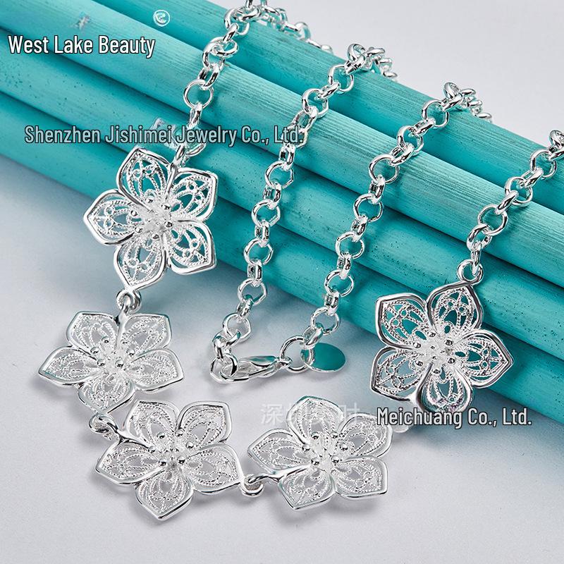 

Серебряная подвеска-ожерелье с пятью маленькими цветочками - Женский ювелирный аксессуар