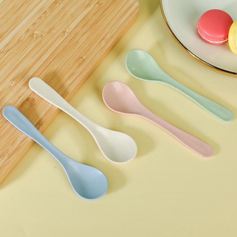 Wheat Straw Household Children's Long-handled Soup Spoons, Solid-color Spoons, Ice Cream Spoons, Mixing Spoons, and Eating Spoons
