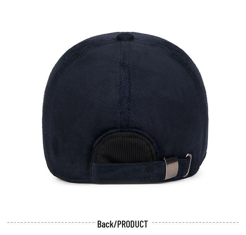 Men's Warm Winter Baseball Cap with Ear Protection and Velvet Lining - Fashion Logo Duckbill Hat for Middle-aged and Elderly Adults