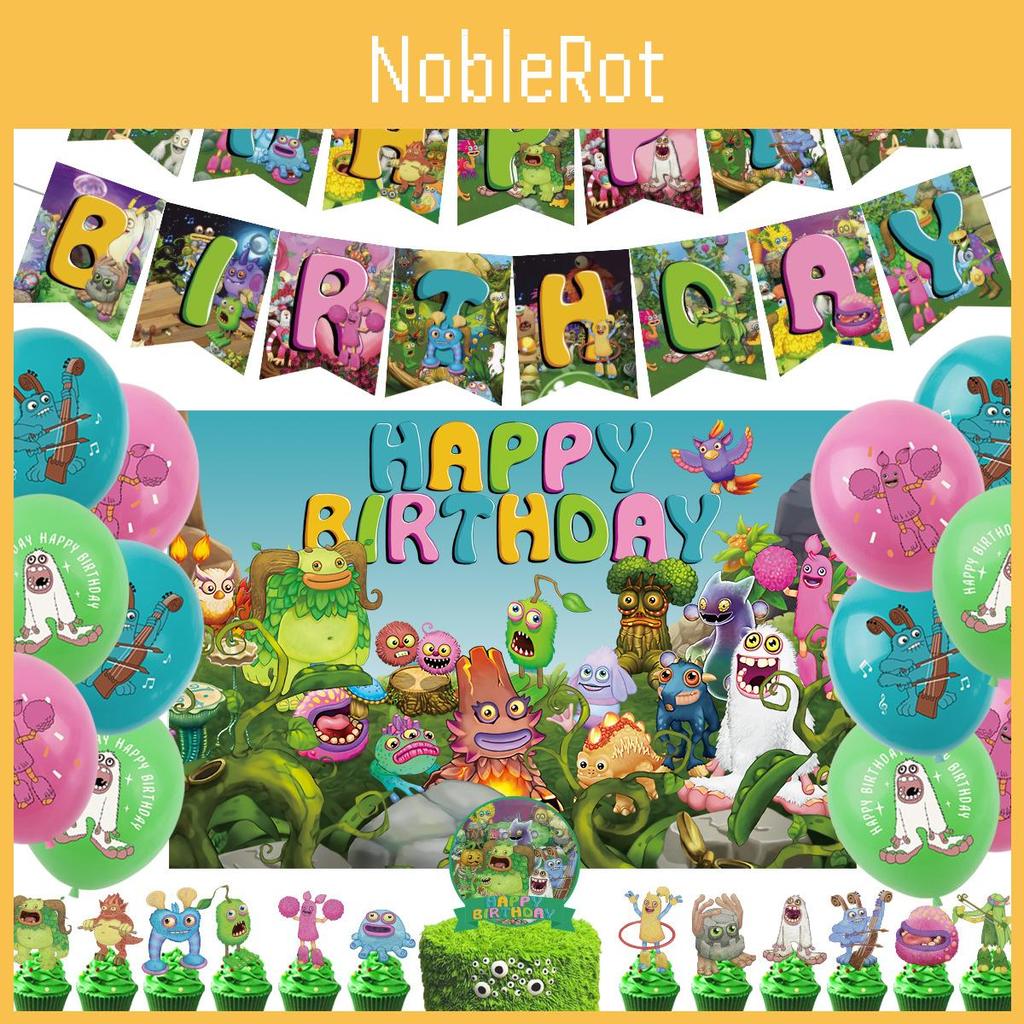 Colorful Monster Music Concert Birthday Party Decorations Forest Creature Bunting Banner Balloons Cake Toppers