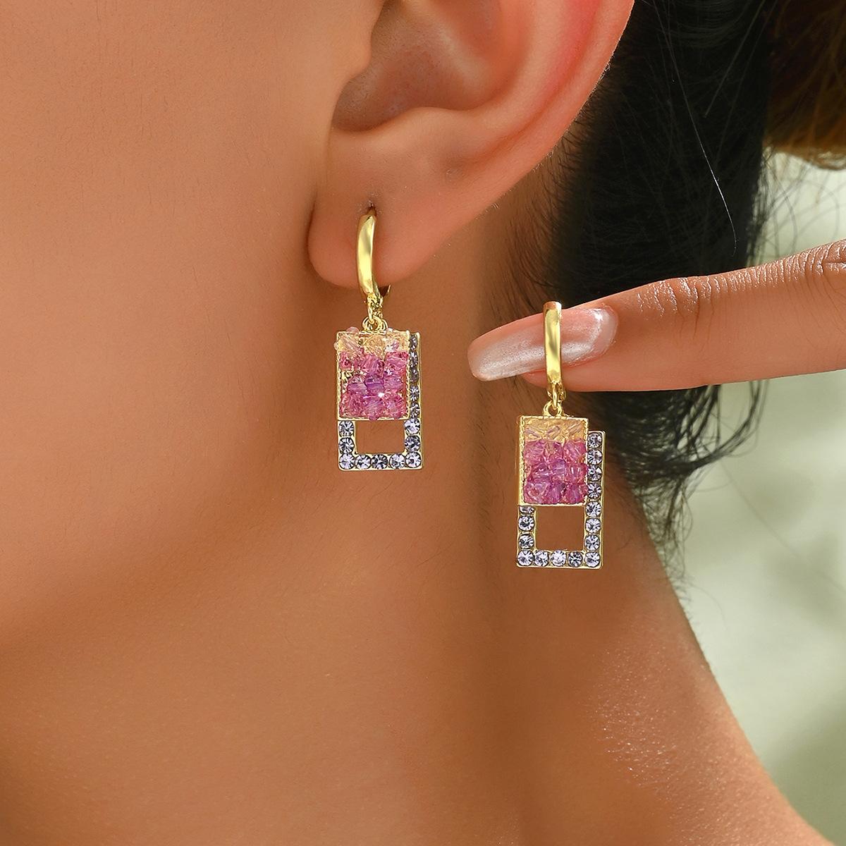 

Простые геометрические женские серьги с аметистом, многослойные серьги с эксклюзивным дизайном, универсальные гвоздики