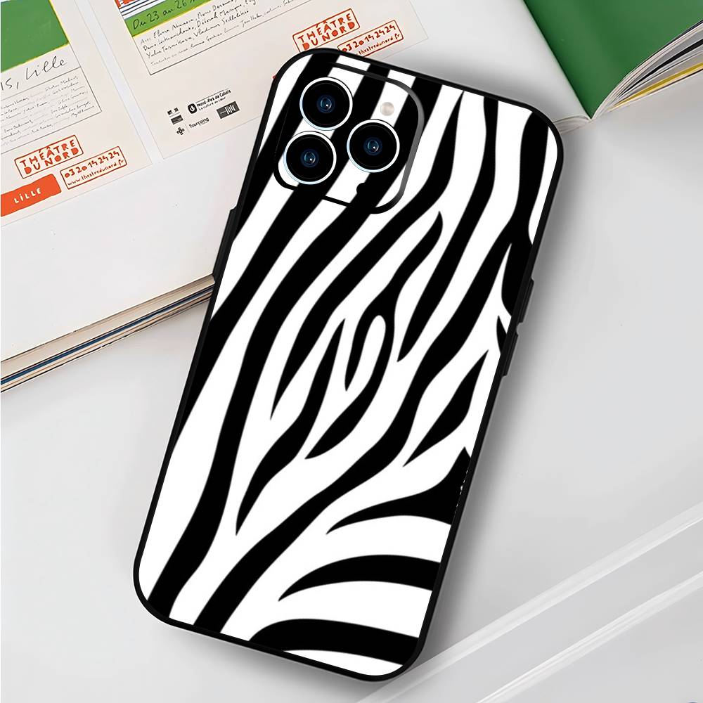 Milk Cow Zebra Strip For iPhone 13,17,11,12,16,14,15,Plus,Pro Max Soft Silicone Black Phone Case