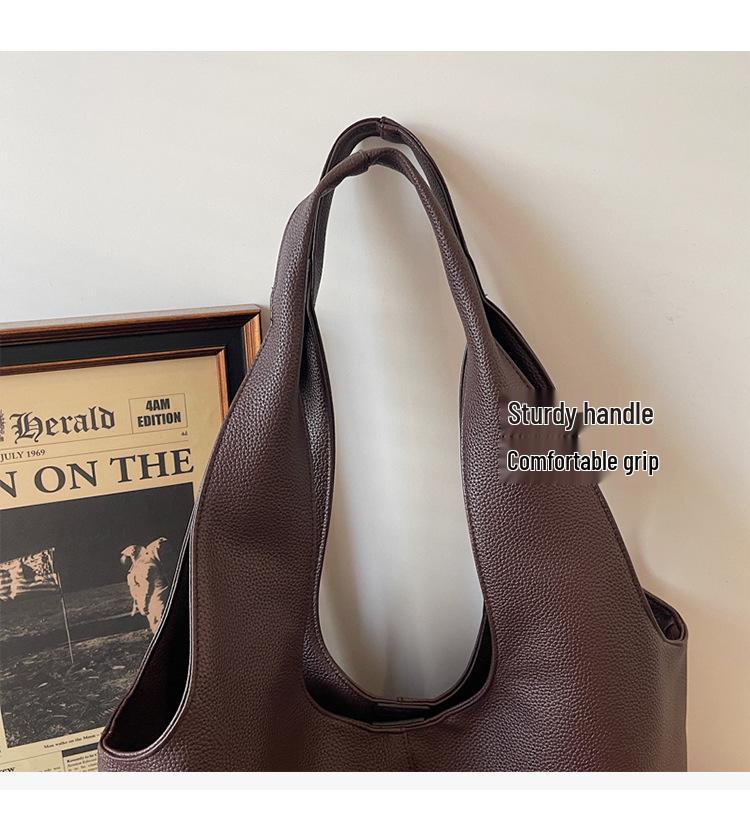 Women's Retro Korean Style Large Capacity PU Tote Bag for Versatile Use