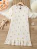 Vestido de Verano Blanco Crudo para Niñas, Cómodo y Suave, Corte A, Manga Corta, Vestidos para Niños