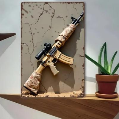 Metal Camo Rifle Sign Vintage Wall Art 8x12 Inch