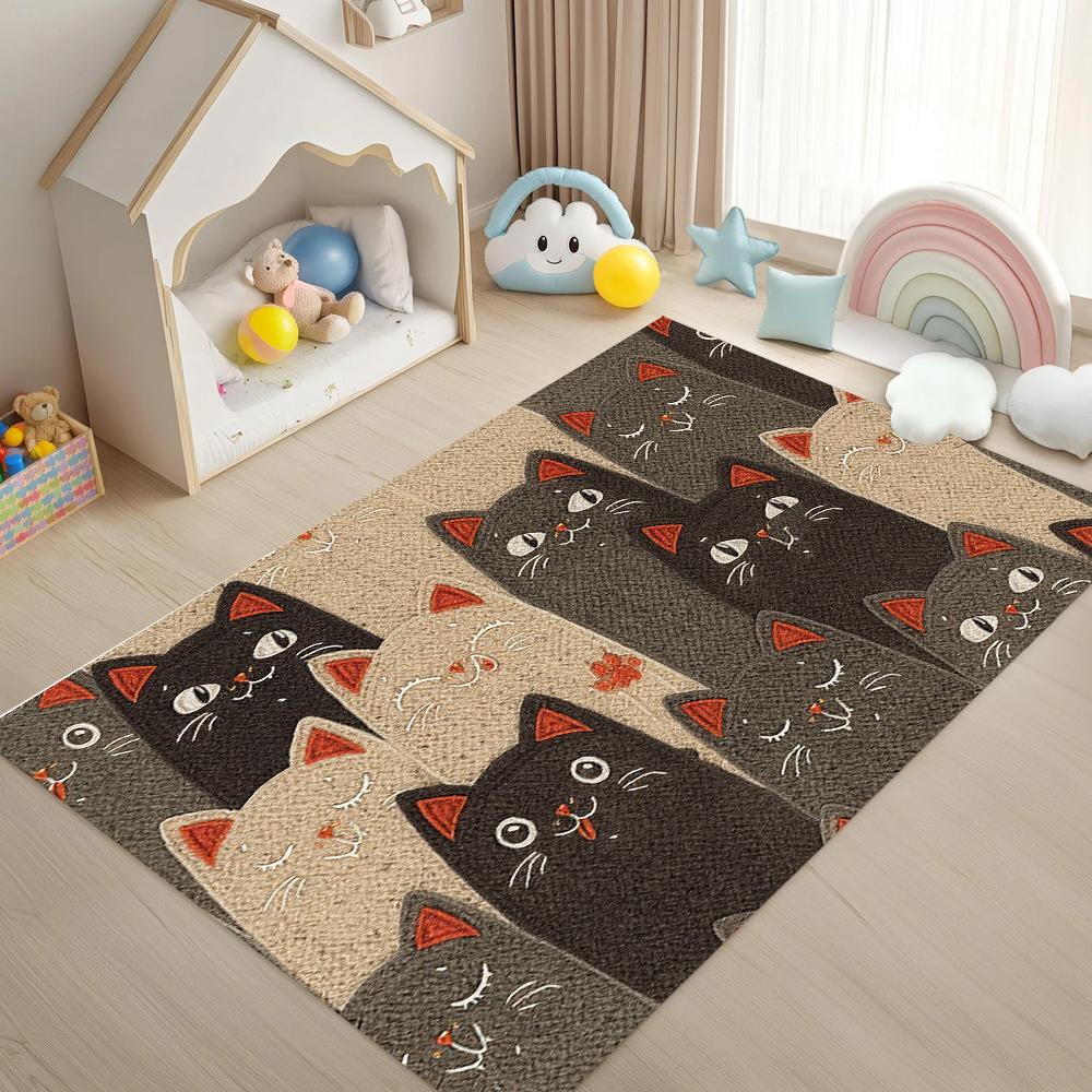 Cute Cat Pattern Rug Cartoon Funny Animal Print Home Decor Carpet Soft Non-Slip Floor Mat for Living Room Bedroom Kids Room 40X60cm