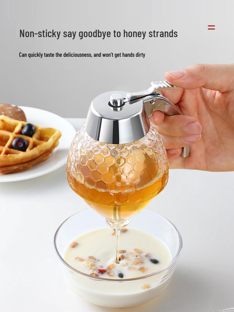 Innowacyjny Hermetyczny Szklany Dozownik Miodu i Syropu z Lejkiem i Podstawką