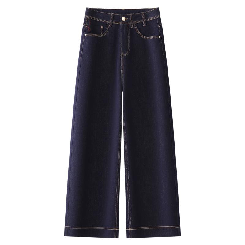 

Women s Dark Blue High-Waisted Wide-Leg Jeans - 2025 Spring/Autumn Collection, Relaxed Fit Straight-Leg Trousers. 3XL