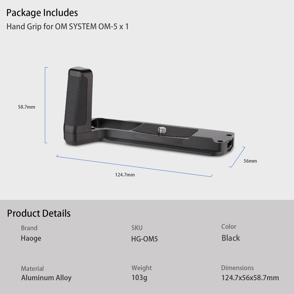 Haoge HG-OM5 Camera Bracket Holder Hand Grip for OM System OM-5, Compatible with Arca Swiss Kirk RRS Benro Quick Release Plates