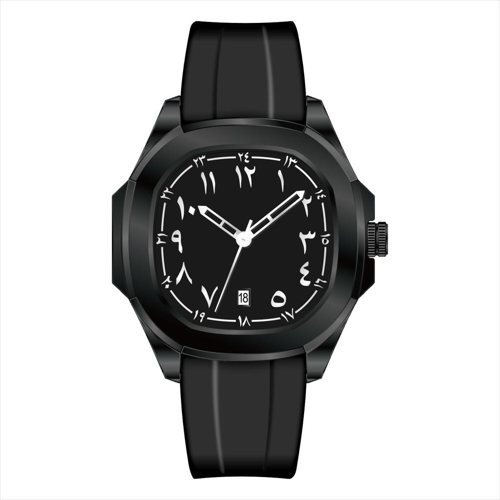 New Product Fashion Couple Watch Arab Neutral Business Calendar Silicone Strap Quartz Watch for Men women