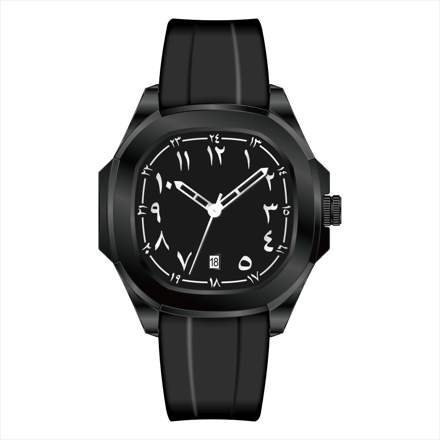 New Product Fashion Couple Watch Arab Neutral Business Calendar Silicone Strap Quartz Watch for Men women чёрный