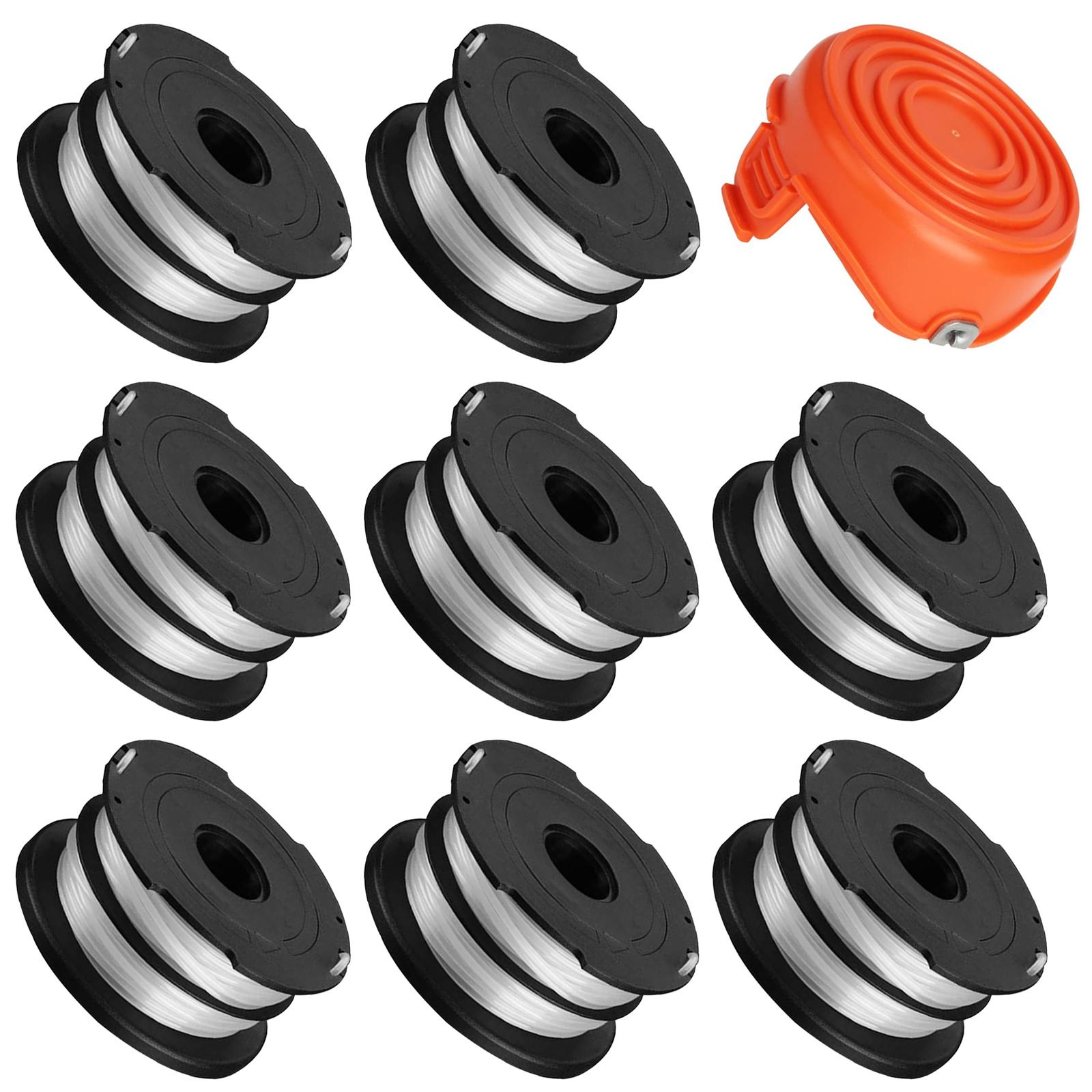 

8 Replacement Spool + 1 Spool Cap for Black & Decker GH750/GH710/GH700 Lawn Mower,DF-065-BKP/RC-065-P&90517175 A