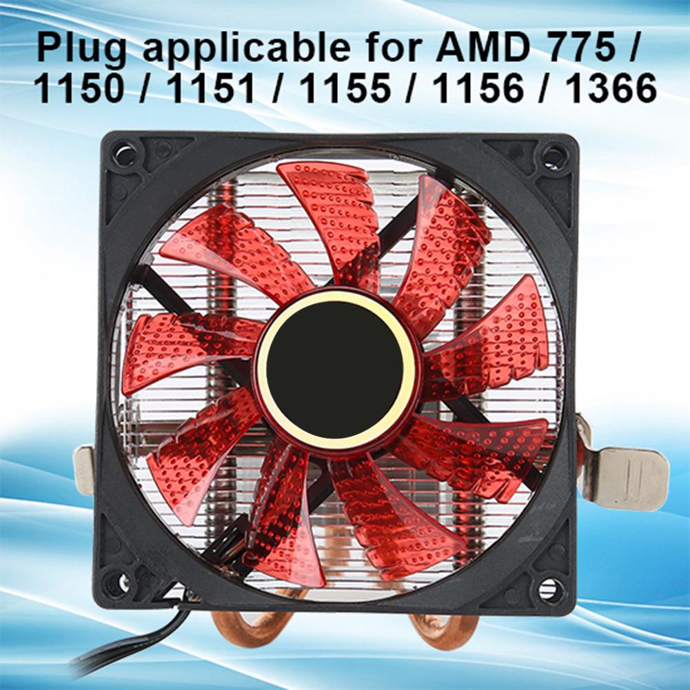 CPU Cooler 3 Pin Connector PC Accessory with Light 2 Brass Pipe for AMD 775   1155   1366
