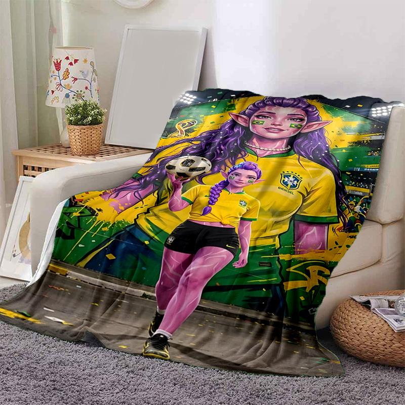 1pc Brazilian Soccer Mural Art Flannel Blanket Soft Warm Throw Blanket for Bedroom Living Room Bed Travel Camping Picnic Gift. MT71601152