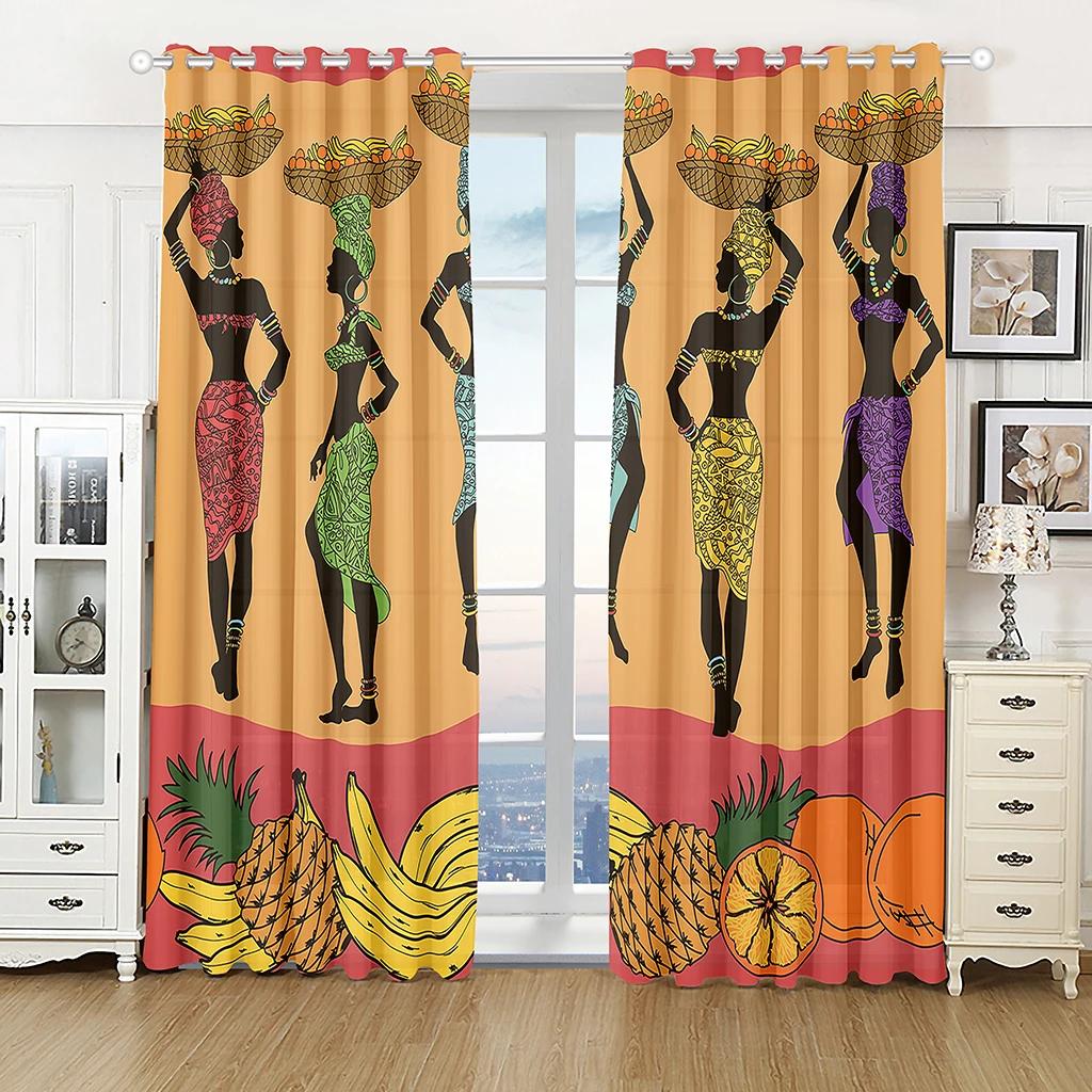 Kenya Nature Three African Woman Kitchen Curtains for Living Room Bedroom Decoration Curtains Drapes