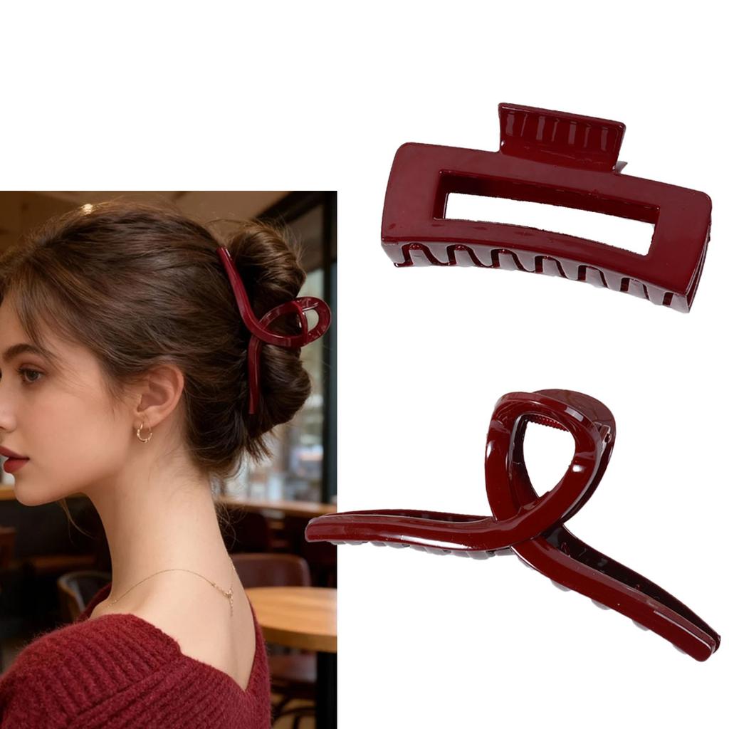 Fashionable and Simple Burgundy Glossy Square Hair Clip, Large Hairpin, Women's Hair Accessory Suitable for Daily Casual Wear, New Year's Parties, a