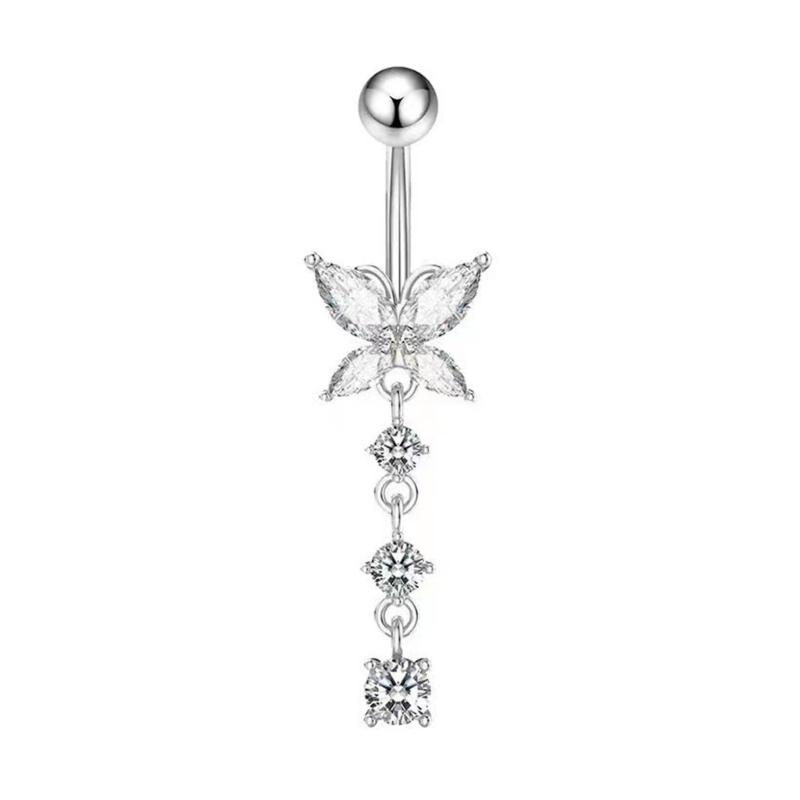 Sterling Silver Dangle Belly Button Rings for Women with Zircon Navel Stud Body Piercing Jewelry Statement Pieces