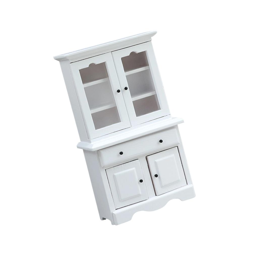 Miniature Wood Display Cabinet For 1/12 Doll House Decoration with Functional Storage Space Drawer Craft Project Props