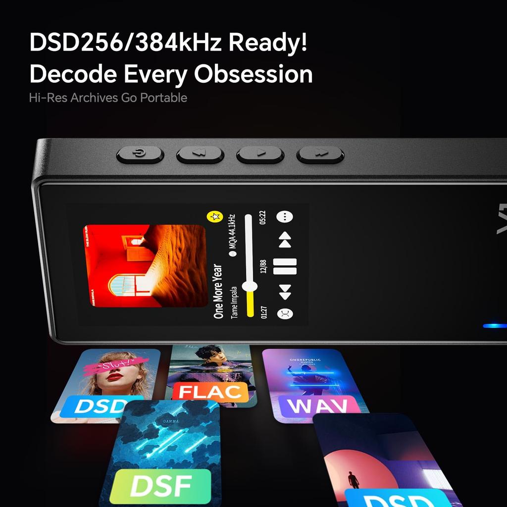 TempoTec Variations V1 Portable HiFi Music Player, Two-Way Bluetooth 5.1 Digital Audio Player with 4.4mm & 3.5mm Headphone Jacks and Black Back Clip