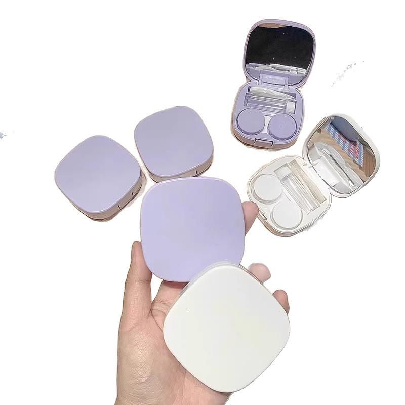 Compact Minimalist Contact Lens Case with Mirror - Leak-proof Storage for Colored Lenses, Ideal for Students