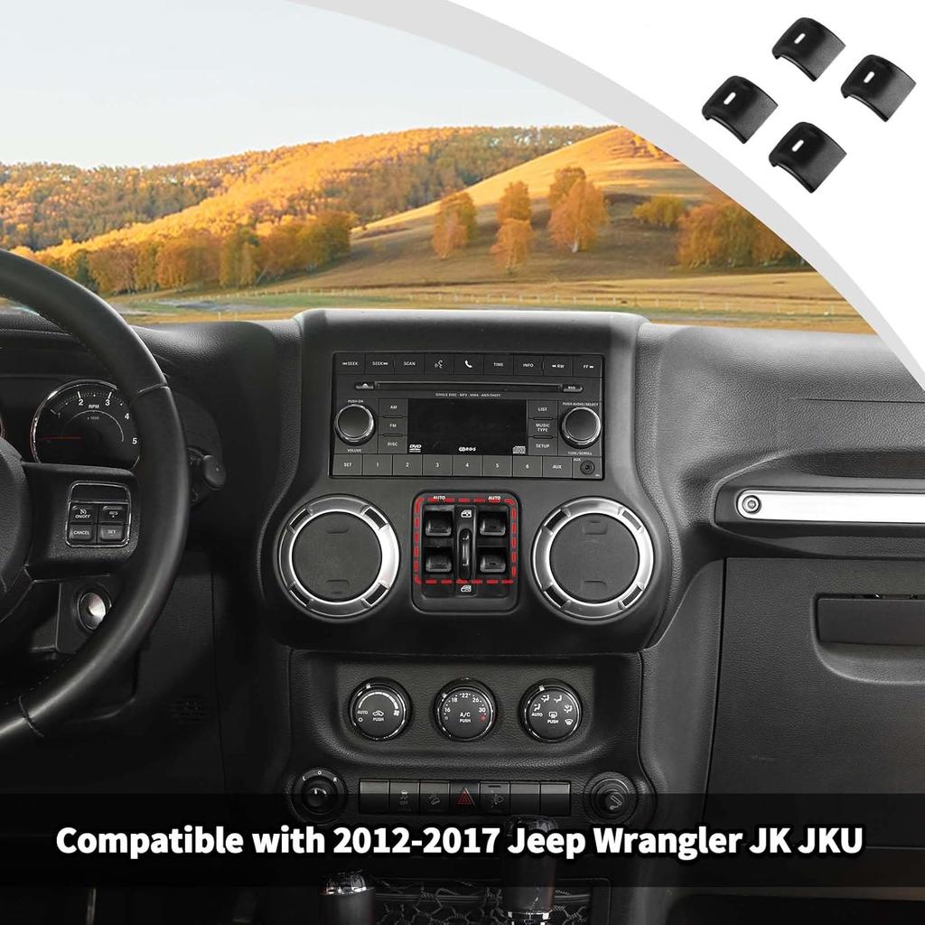 JWWY for JK Center Console Window Control Switch Knob Protection Cover Trim Compatible with 2012-2017 Jeep Wrangler JK KU Interior Accessories