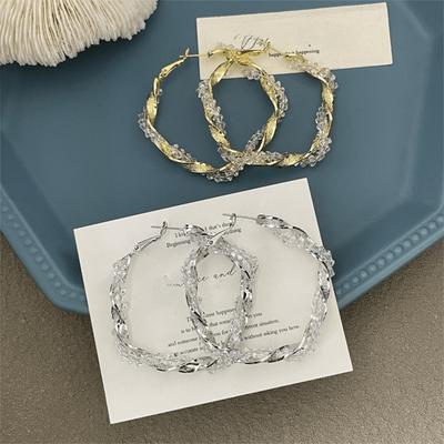 Exquisite Crystal Wrapped Ear Studs High-end Luxury Shiny Ear Jewelry Large Hoop Earrings  Gift