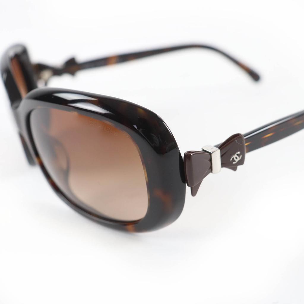 Great CHANEL Sunglasses Ribbon COCO Mark Brown Women 5170-A Used