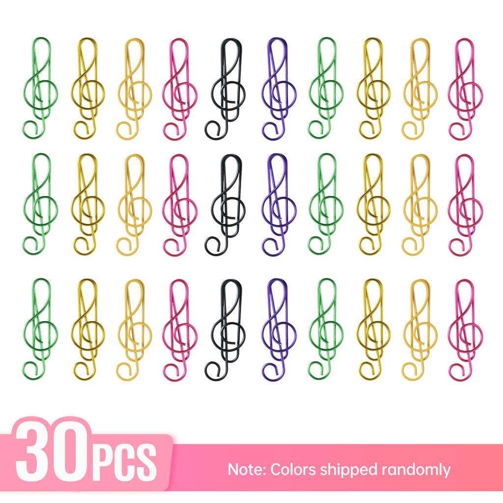 30PCS Paper Clips Cute Musical Note Paperclip Multicolor Metal Bookmarks for Music Enthusiast for Party Invitation Card Notebook Files Office Schoo