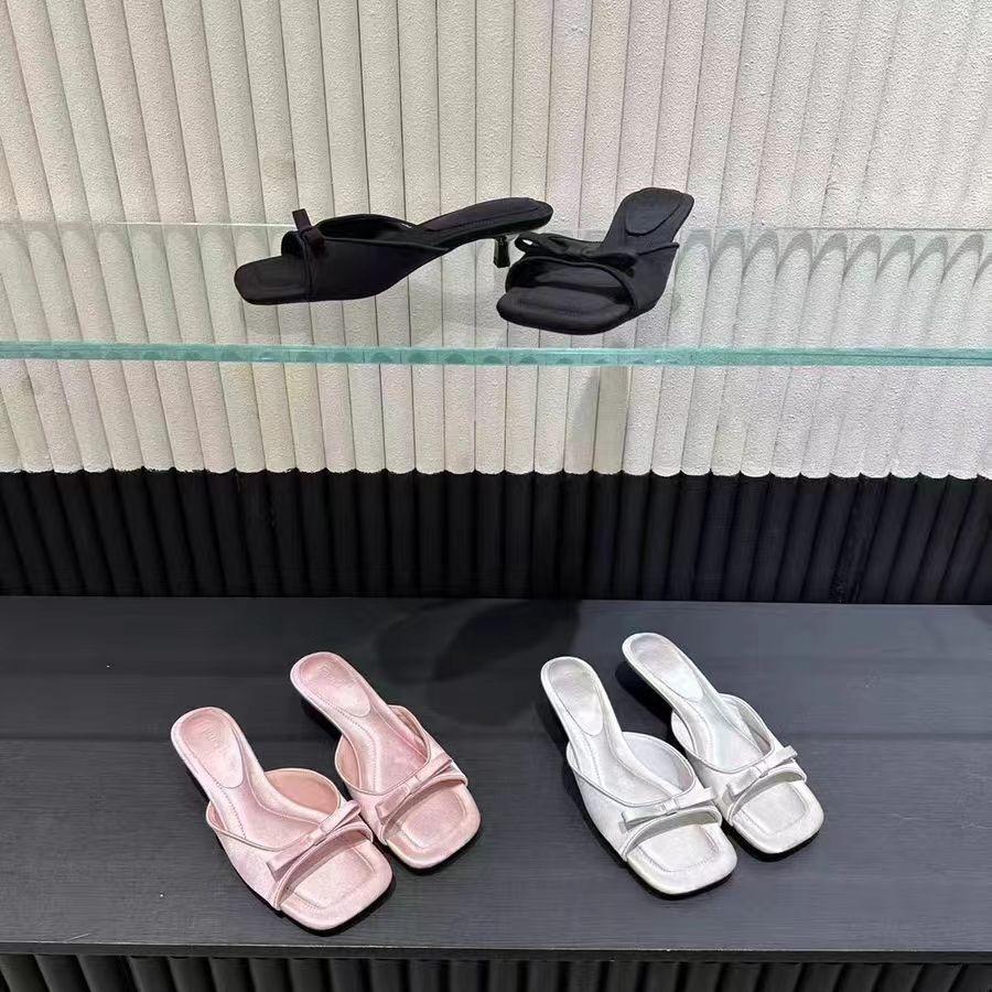 2025 spring and autumn new fashion French square women's shoes with bow decoration open-toed empty sandals women