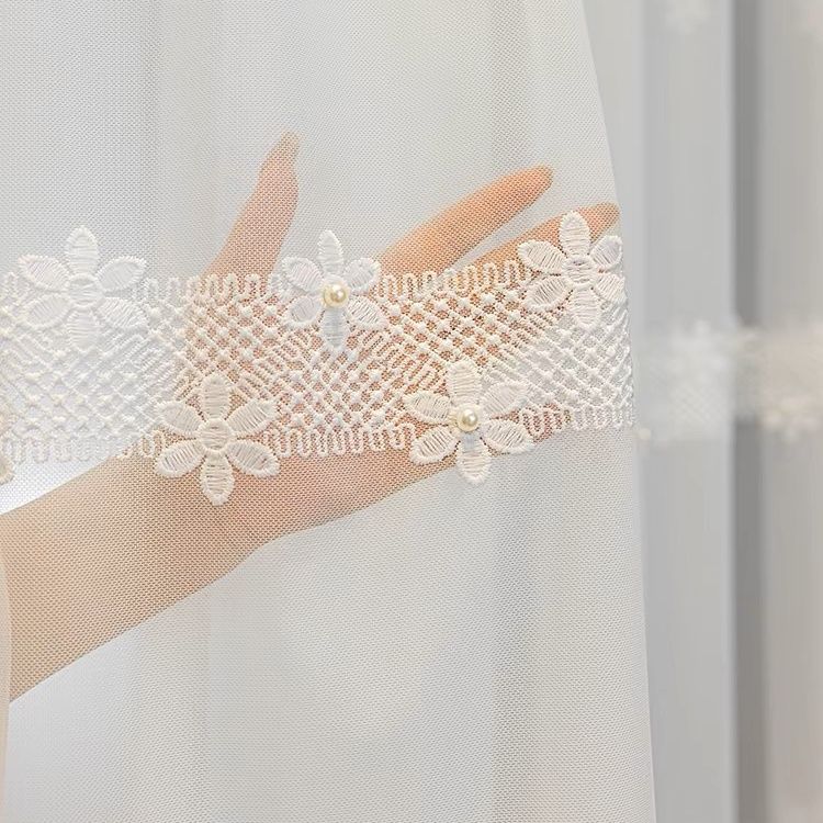 1pc Embroidery Curtain, Pastoral Style Flower Embroidery Rod Pocket Translucent Window Sheer Curtain for Living Room Bedroom Home Decoration