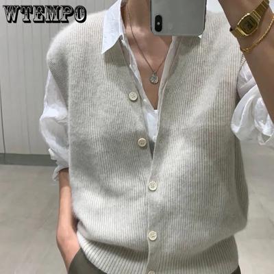 Jednokolorowe dzianinowe kamizelki biurowe damskie w stylu japońskim, kardigany z dekoltem w serek, płaszcze damskie, wiosna, jesień, eleganckie swetry, kamizelki