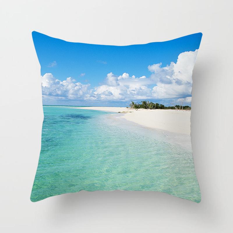 Blue Sky Beach Scenery Print Throw Pillow Cover Sofa Decor Car Office Seat Cushion Cover Room Home Decor Pillow Cover