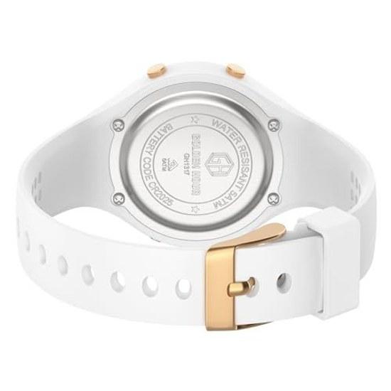 GOLDEN HOUR Waterproof Sports Ladies Digital Chronograph Silicone Strap Watch Rose Gold Starlight Milk White. Modern