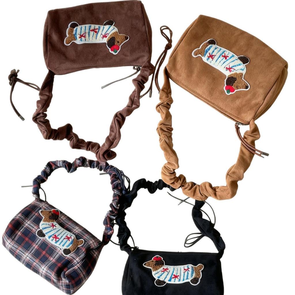 Cute Dachshund Cartoon Suede Shoulder Handbag - 2025 Niche Women's Underarm Square Bag