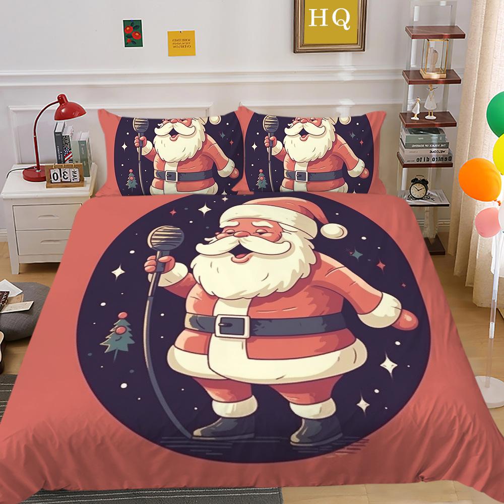 Jultomte Älg 3D-tryckt Polyester Örngott Täcke Två- eller Tredelat Set Tillgängligt