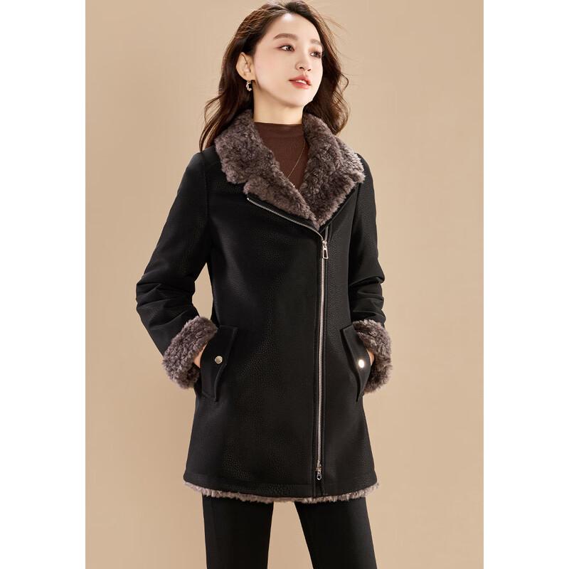 Kobel Women's Elegant Plush Lamb Wool Blend Color-Block Coat