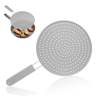 Silicone Splatter Screen With Handle Heat-Resistant Oil Splash Guard Drain Board Cover Kitchen Frying Pan Lid Cooking Tools