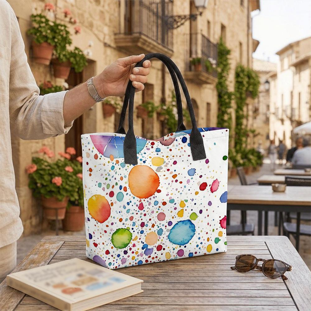 Colorful Watercolor Dots Print Tote Bag Stylish Casual Canvas Shoulder Handbag for Daily Use