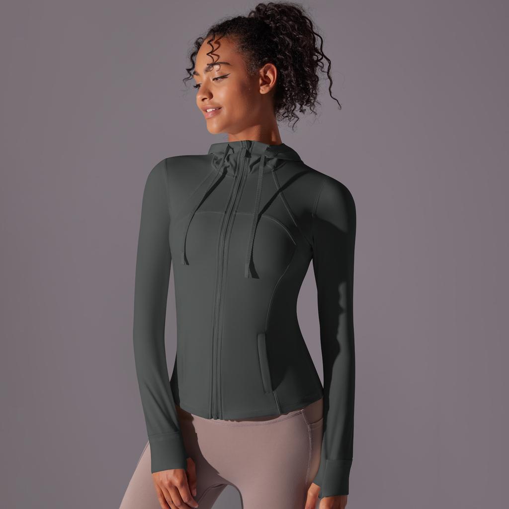 Outdoor Sun Protection Clothes, Tight Fitting Sports Running Fitness Tops, Yoga Clothes, UV Resistant Breathable Hooded Zipper Jacket