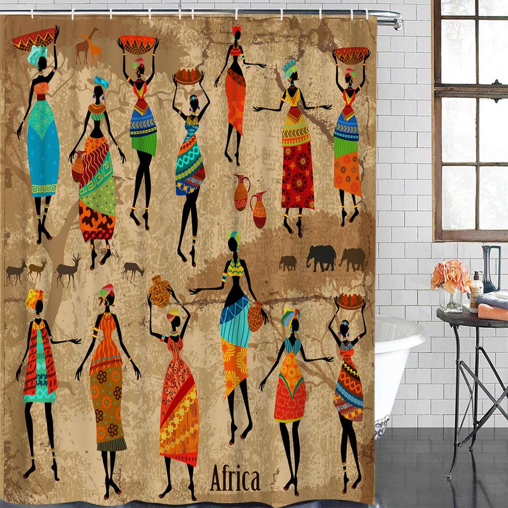 Afrikanische Frauen Geometrische Formen Wasserdicht Badezimmer Dekoration Duschvorhang Mit Haken Badewanne Vorhänge Bad Zubehör