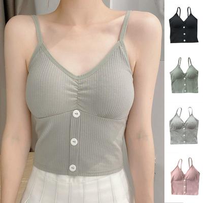Summer Tank Tops For Women Bras Top For Women Tank Tops Camisole With Built In Padded Bra Vest Cami Sleeveless Basic Solid Sexy V Neck