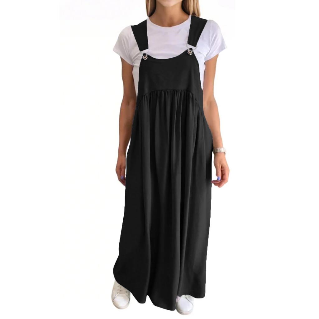 Women's Fashion Color Suspenders Cotton Linen Dress Long Skirt